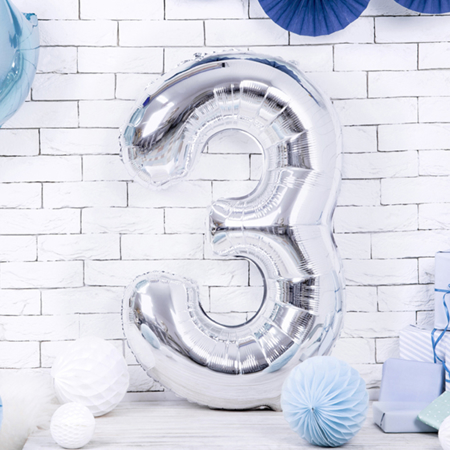 Party Deco® Party ballon number 3 Silver
