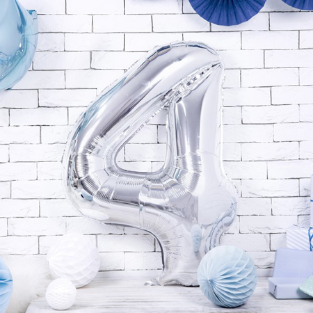 Party Deco® Party ballon number 4 Silver