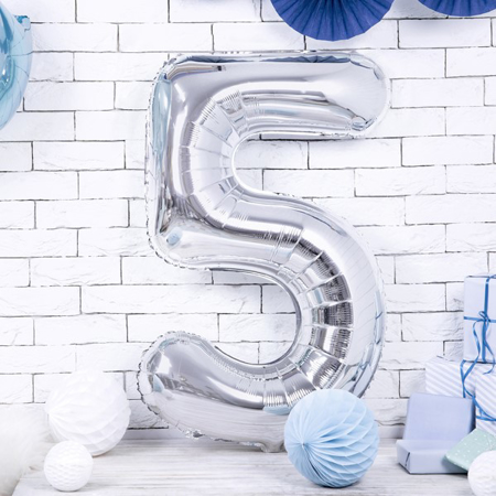 Party Deco® Party ballon number 5 Silver