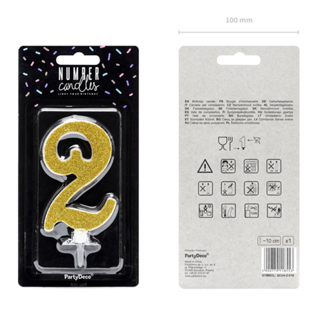 Party Deco® Birthday Candle Number 2 Gold