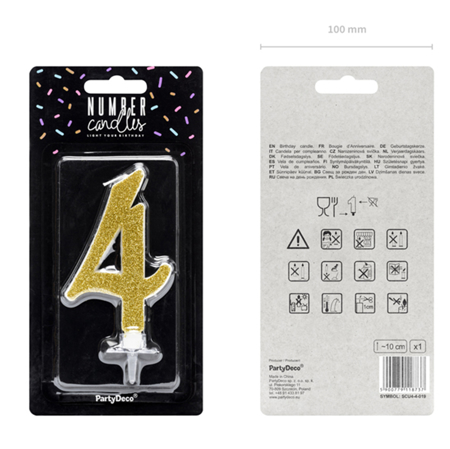 Party Deco® Birthday Candle Number 4 Gold