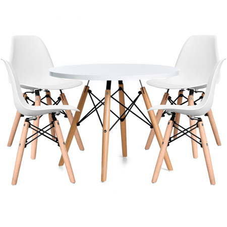 EM Furniture Scandinavian Inspired Table & Chair 4-Set White