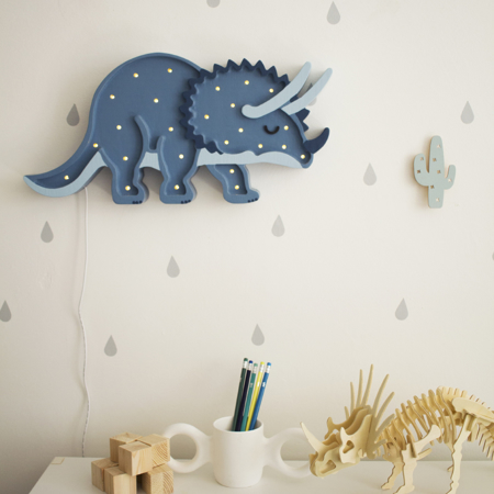 Little Lights® Handmade wooden lamp Dino Triceratops Jurassic Navy