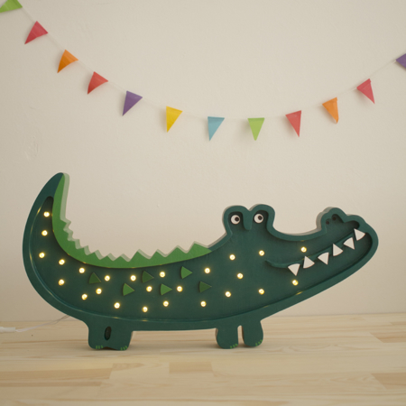 Little Lights® Handmade wooden lamp Crocodile Papkin Green