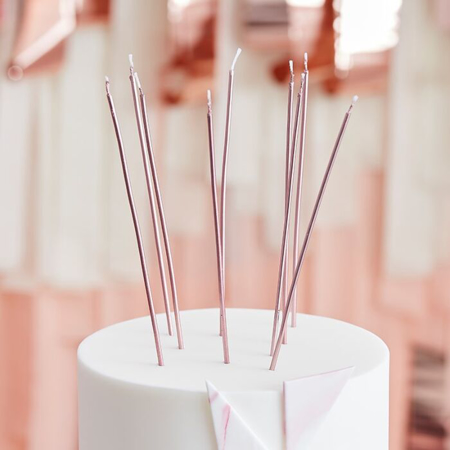 Picture of Ginger Ray®  Tall Rose Gold Cake Candles 12 pcs