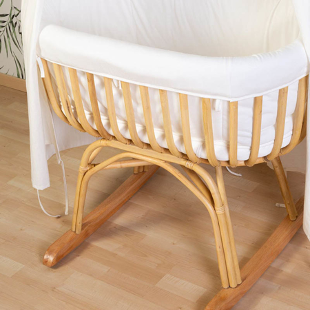 Picture of Childhome® Rattan Cradle + Jersey Cover Off White + Mattress + Rocking bars
