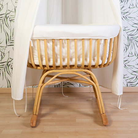 Picture of Childhome® Rattan Cradle + Jersey Cover Off White + Mattress + Rocking bars