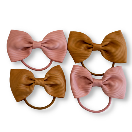 Picture of Elastic Hand Bands Bowtie Ø3,5cm 4 pcs. Mustard & Powder Pink