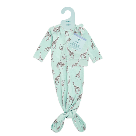 Aden+Anais® Comfort knit™ newborn gift set knotted gown + infant hat (0-3M) Jade Giraffe