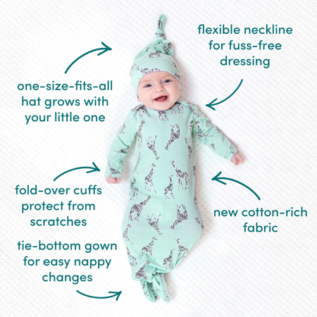 Picture of Aden+Anais® Comfort knit™ newborn gift set knotted gown + infant hat (0-3M) Jade Giraffe
