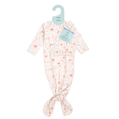 Aden+Anais® Comfort knit™ newborn gift set knotted gown + infant hat (0-3M) Perennial