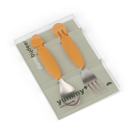 Picture of Done by Deer® YummyPlus spoon & fork set Sea friends Mustard