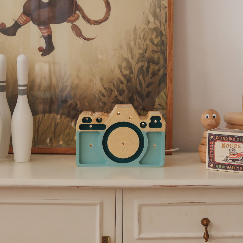 Picture of Little Lights® Handmade wooden lamp Camera Mini Teal