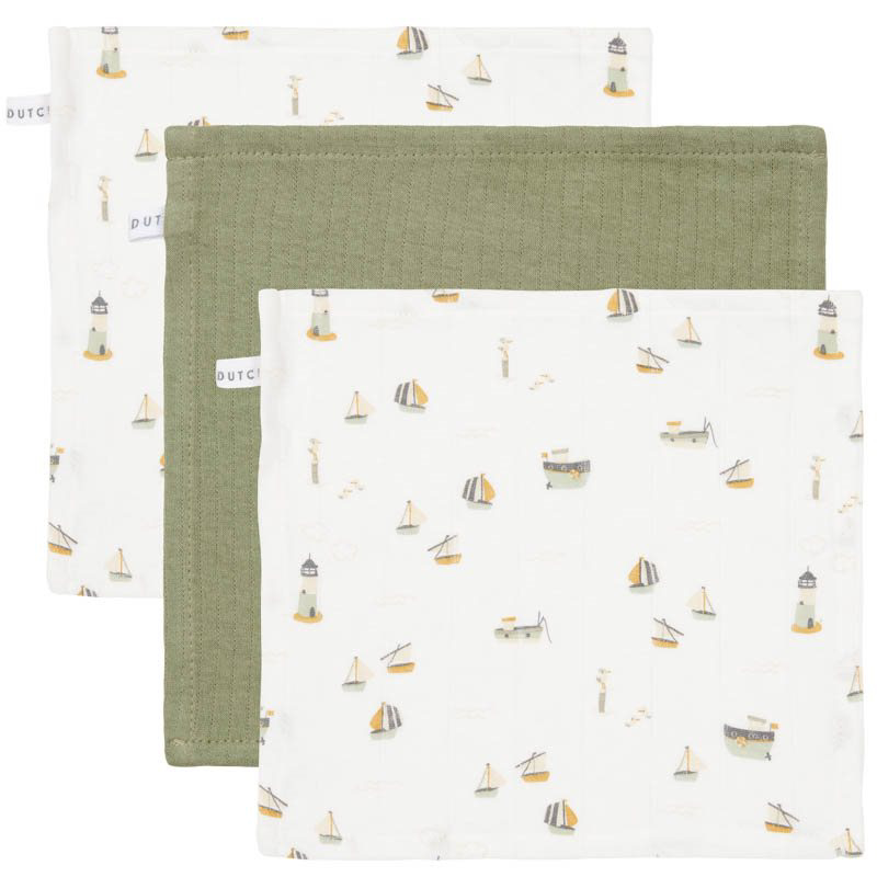 Picture of Little Dutch® Facecloths Pure Olive/Sailors Bay White 26x26