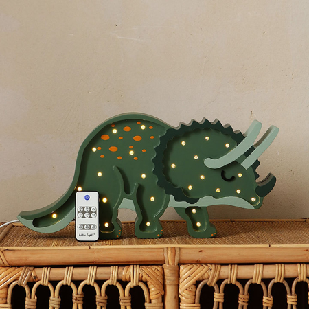 Little Lights® Handmade wooden lamp Dino Triceratops  Military Green