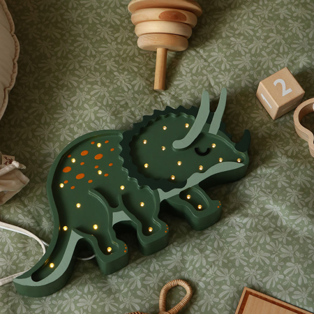 Picture of Little Lights® Handmade wooden lamp Dino Triceratops  Military Green