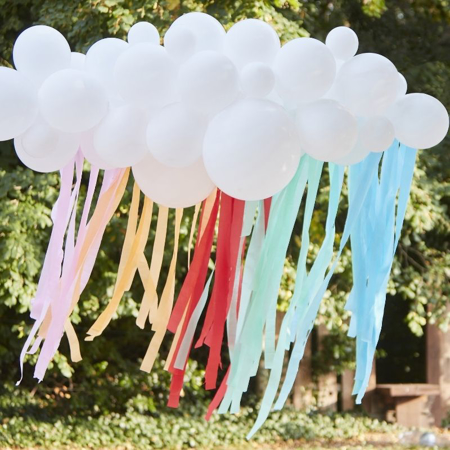 Picture of Ginger Ray® White Cloud Balloon Garland with Rainbow Streamers