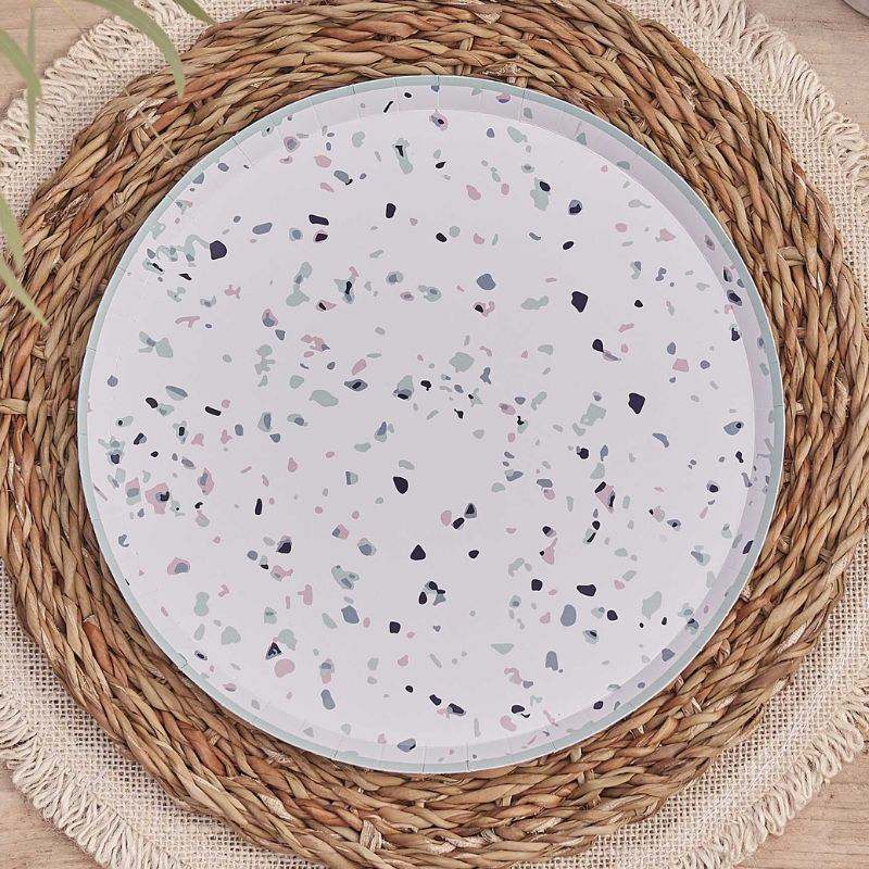 Picture of Ginger Ray® Pastel paper plates Terrazzo Print 8 pcs