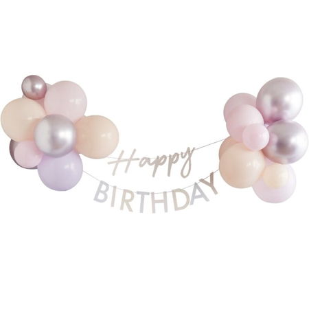 Ginger Ray® Pastel Pink Happy Birthday Bunting with Balloons