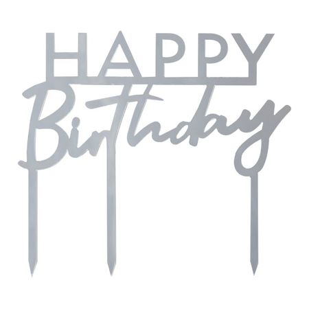 Ginger Ray® Silver Acrylic Happy Birthday Cake Topper