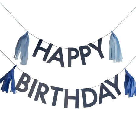 Ginger Ray® Blue Happy Birthday Bunting with Tassels