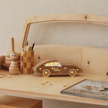 Little Lights® Handmade wooden lamp Race Car Mini Capuccino
