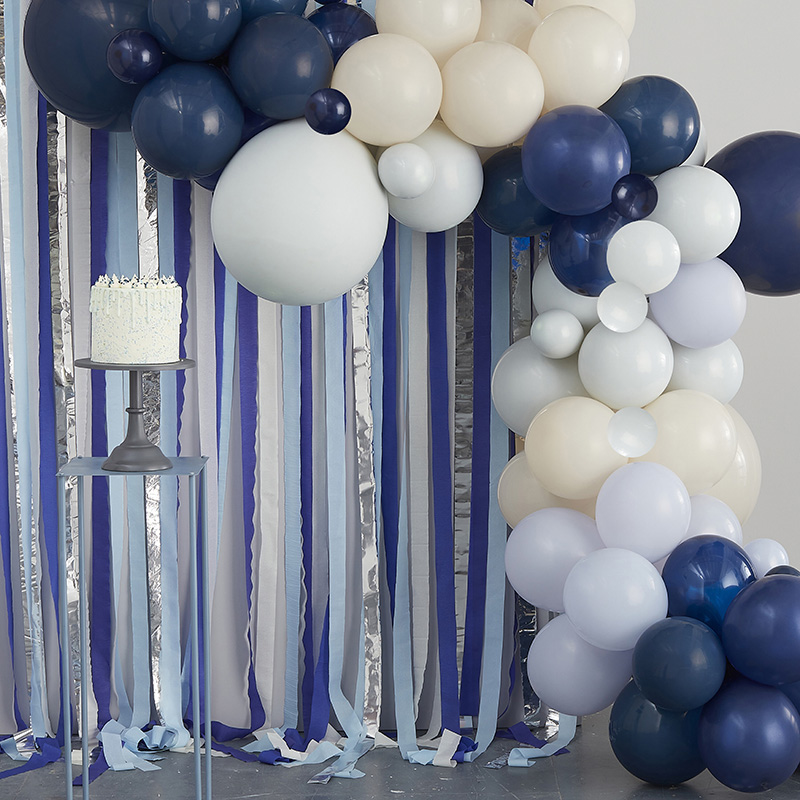 Picture of Ginger Ray® Blue, Cream & Silver Streamer and Balloon Arch Party Backdrop