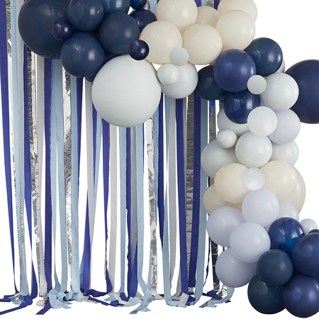 Picture of Ginger Ray® Blue, Cream & Silver Streamer and Balloon Arch Party Backdrop