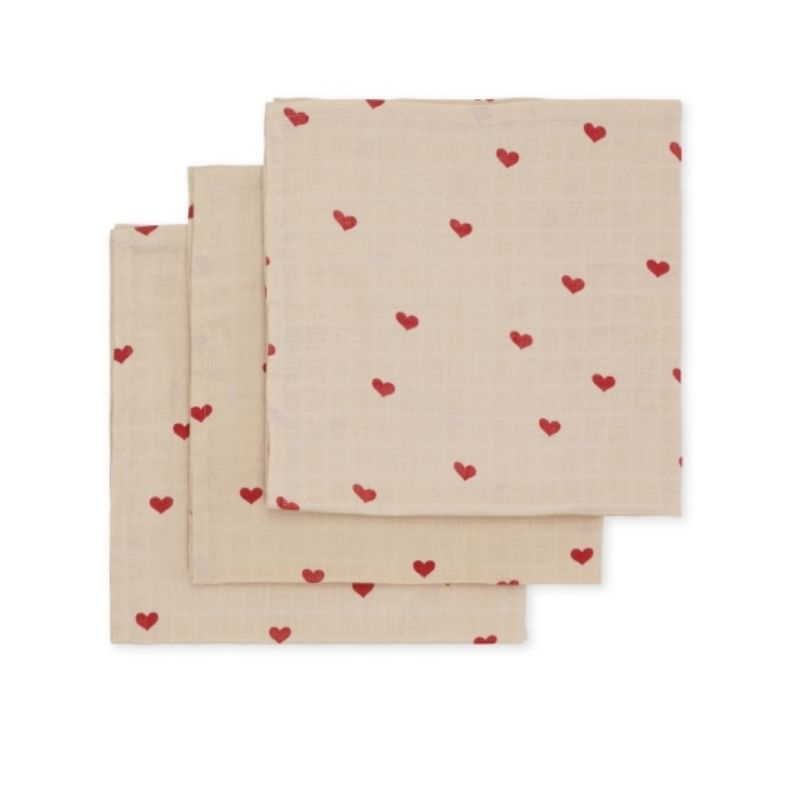 Picture of Konges Sløjd® 3 pack muslin cloth Amour Rouge