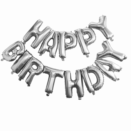 Picture of Ginger Ray® Happy Birthday foil balloon bunting Silver