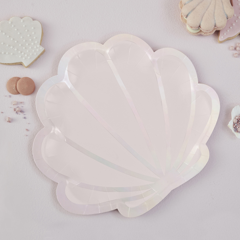Picture of Ginger Ray®Iridescent and Pink Mermaid Shell Shaped Paper Plates 8 pcs.