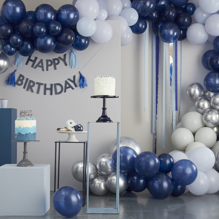 Picture of Ginger Ray® Blue & Grey Double Layered Happy Birthday Balloon Bundle