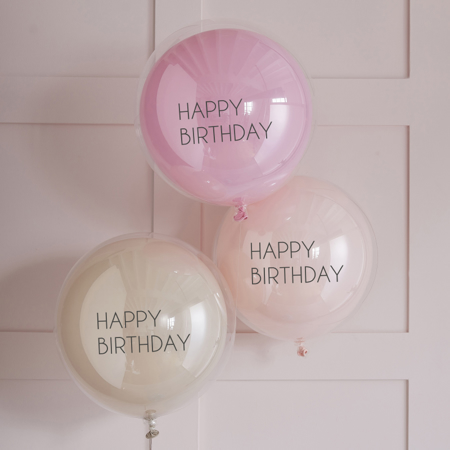 Picture of Ginger Ray® Pink Double Layered Happy Birthday Balloon Bundle