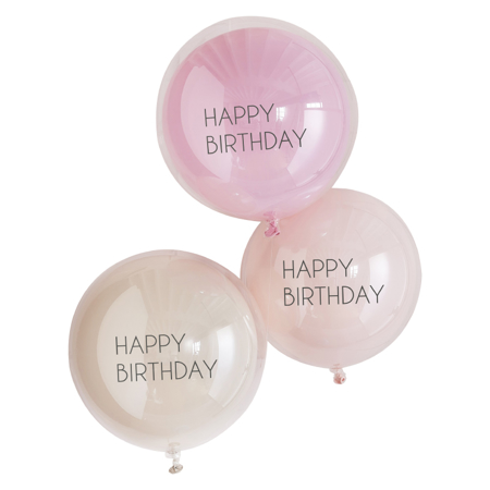 Picture of Ginger Ray® Pink Double Layered Happy Birthday Balloon Bundle