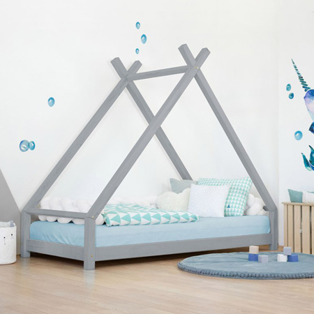Benlemi® Children's house bed TAHUKA 200x90 Grey