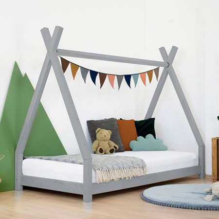 Benlemi® Children's house bed NAKANA 200x90 Grey