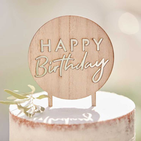 Ginger Ray® WoodenHappy Birthday Cake Topper