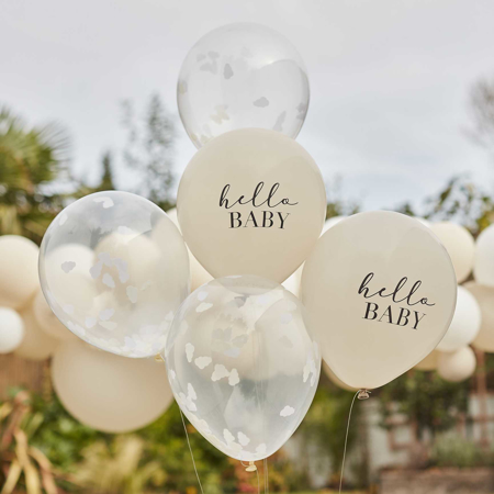 Picture of Ginger Ray® Hello Baby Taupe and Cloud Confetti Baby Shower Balloons