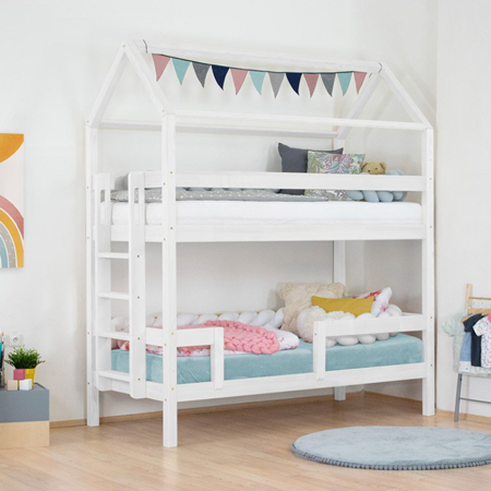 Picture of Benlemi® House bunk bed for two children MONTY 242cm White