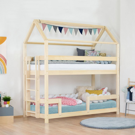 Benlemi® House bunk bed for two children MONTY 222cm Natural