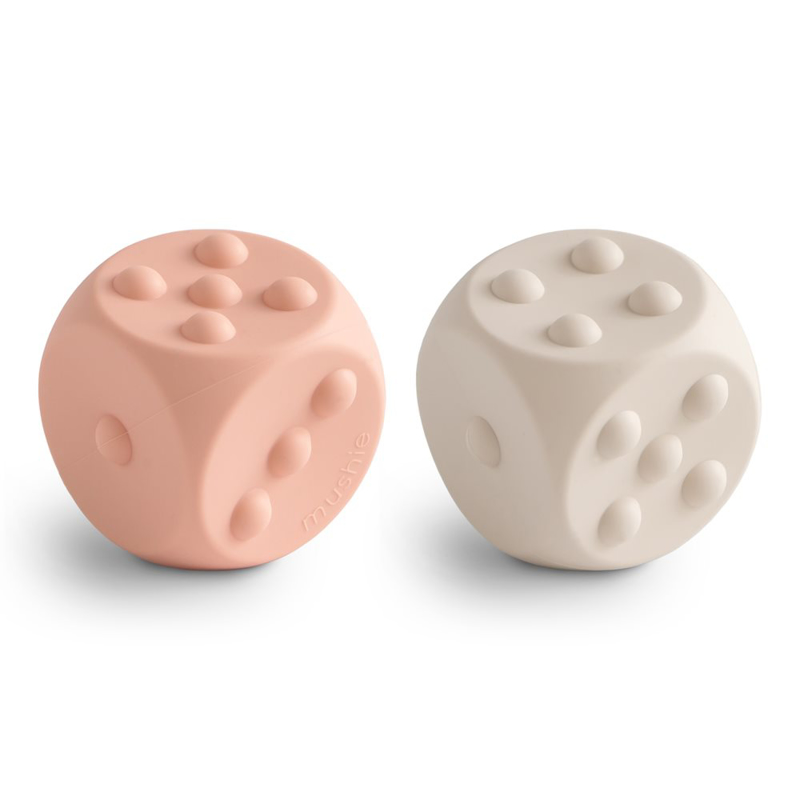 Picture of Mushie® Dice Press Toy 2-pack Blush/Shifting Sands