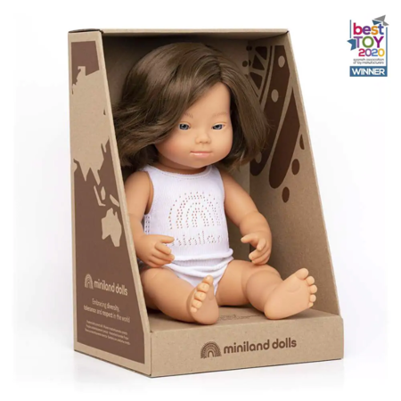 Miniland® Baby Doll Caucasian Girl with Down Syndrome 38 cm