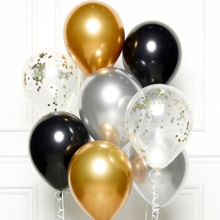 Picture of Amscan® 8 Latex Balloons DIY Bouquet 27.5 cm Black Gold Silver