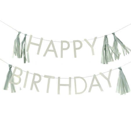 Picture of Ginger Ray® Bunting Decoration with Tassels Sage Green Happy Birthday