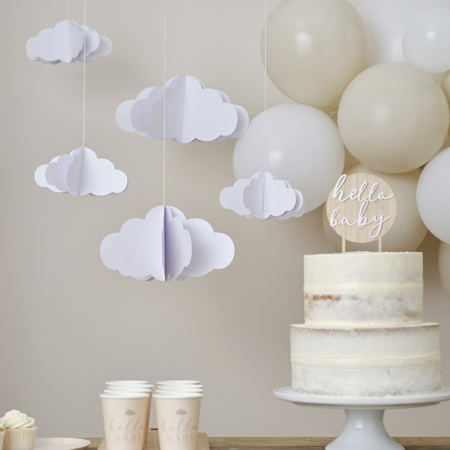 Picture of Ginger Ray® White 3D Hanging Cloud Decorations