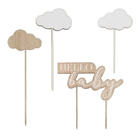 Ginger Ray® Wooden Hello Baby and Clouds Baby Shower Cake Topper
