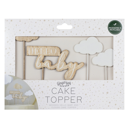 Picture of Ginger Ray® Wooden Hello Baby and Clouds Baby Shower Cake Topper