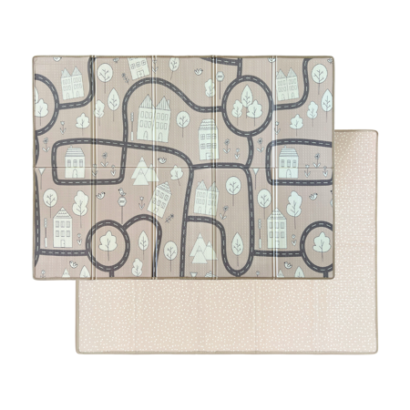 Evibell® Double-sided play mat 150x190 Dots/City Sand & Milestone Blanket Blush