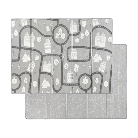 Evibell® Double-sided play mat 150x190 Dots/City Grey & Milestone Blanket Blue