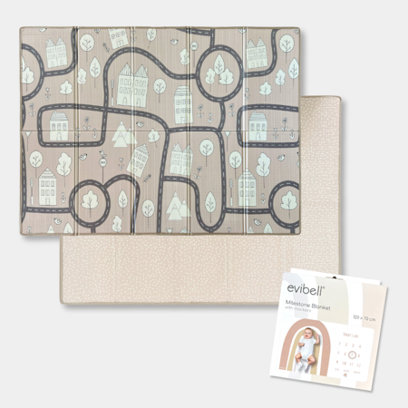 Picture of Evibell® Double-sided play mat 150x190 Dots/City Sand & Milestone Blanket Blush